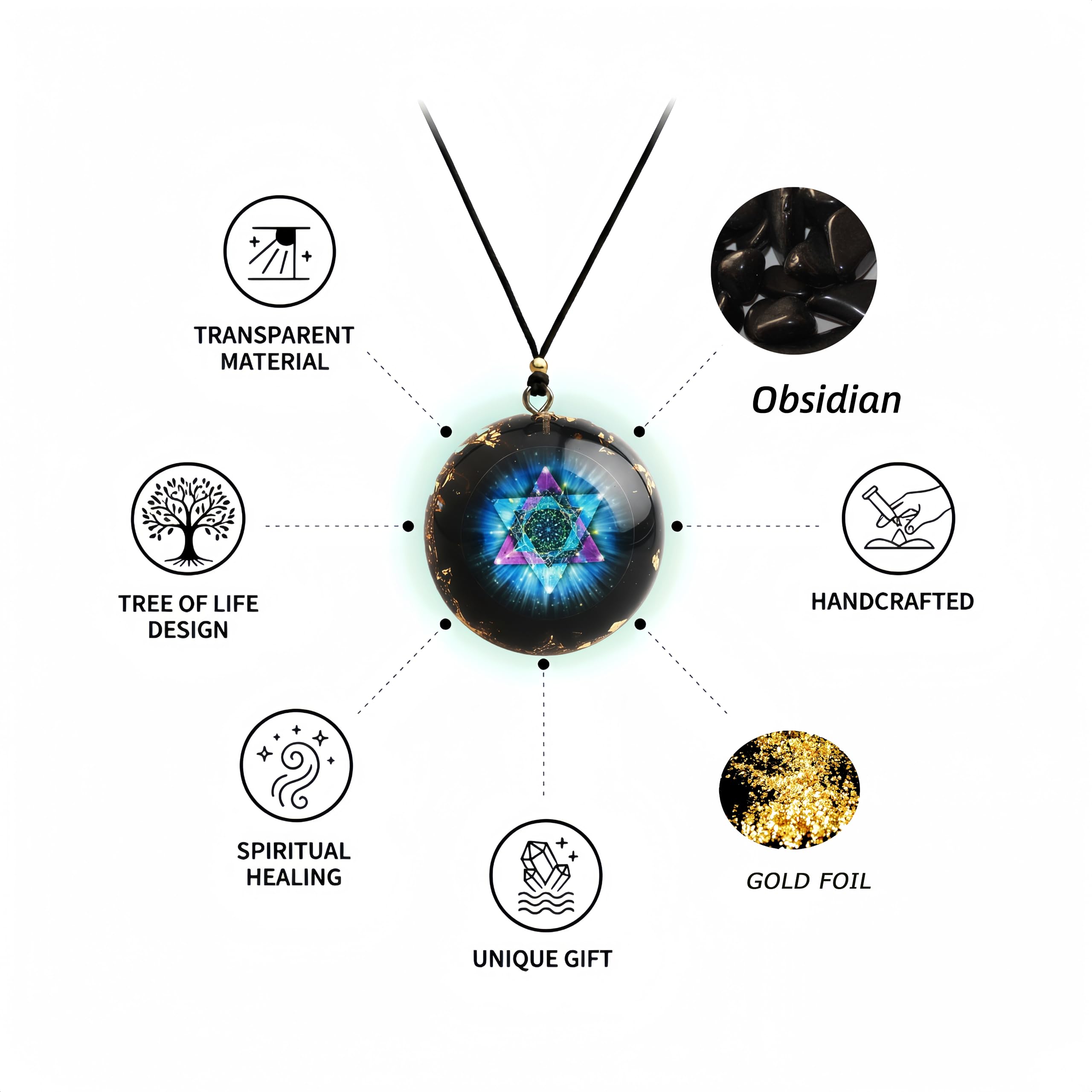 EternalOrgone pendant with peridot and tiger eye promotes calmness and balance