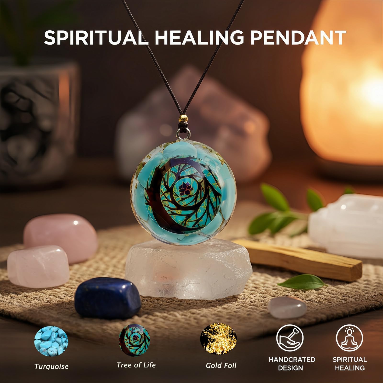 EternalOrgone resin with gold foil captures light for subtle energy shimmer.