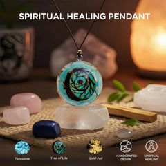 EternalOrgone resin with gold foil captures light for subtle energy shimmer.