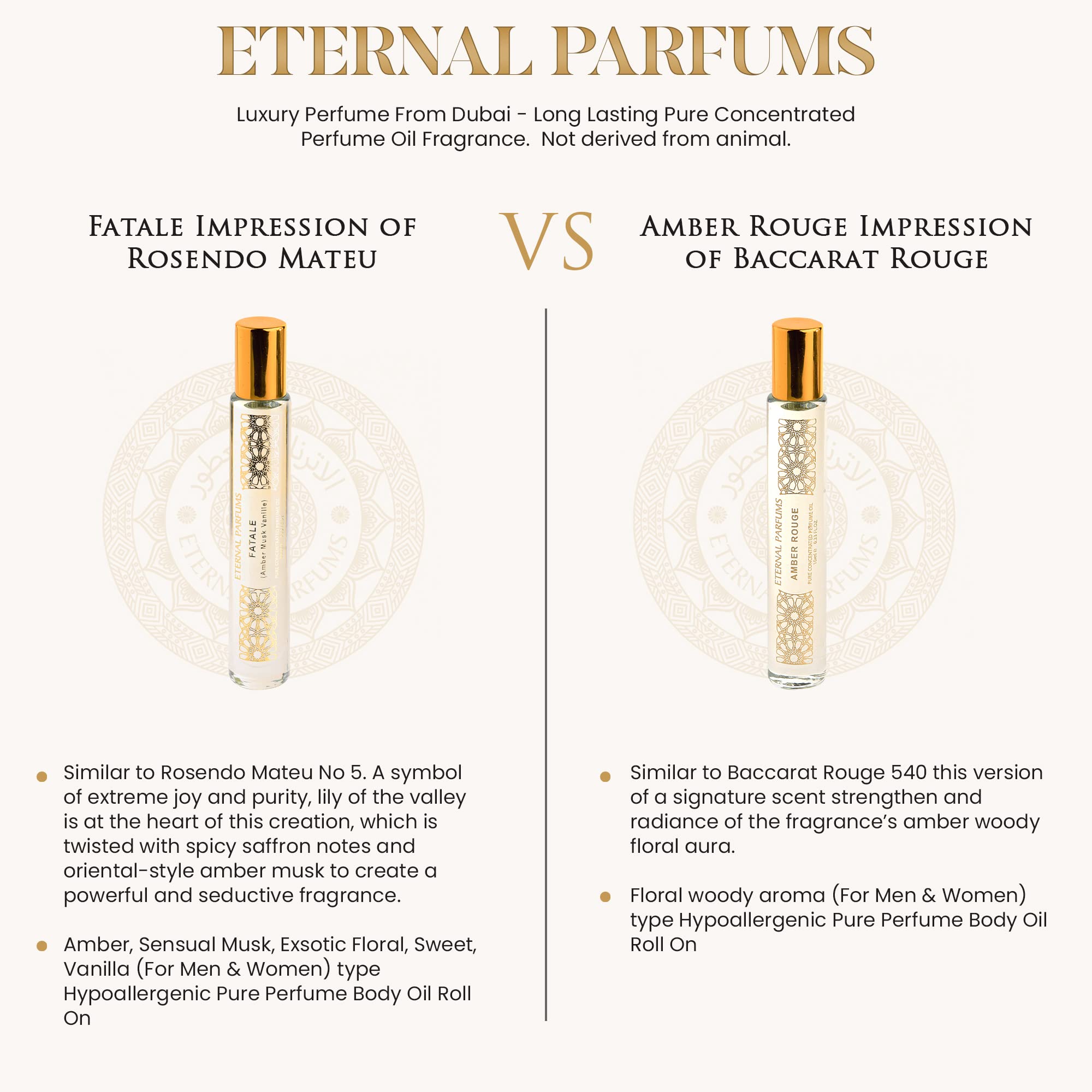 Eternal Parfums Concentrated fragrance oil emphasizes premium lasting aroma.