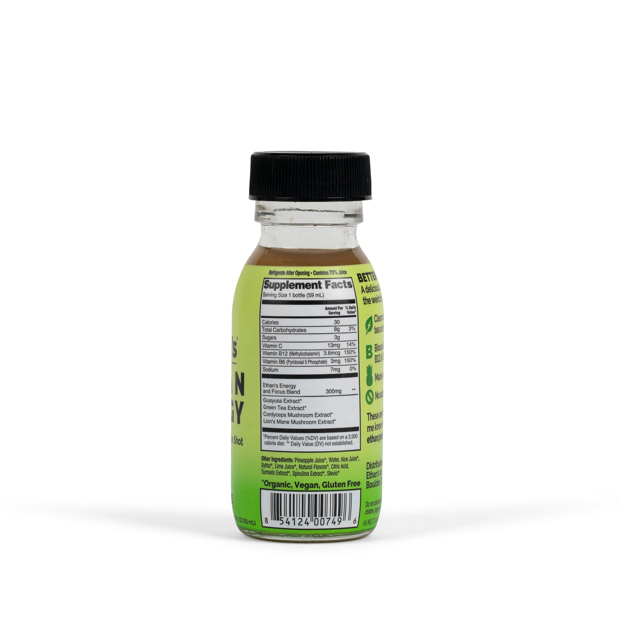 12-pack box of Ethan's energy shots for convenient daily use.