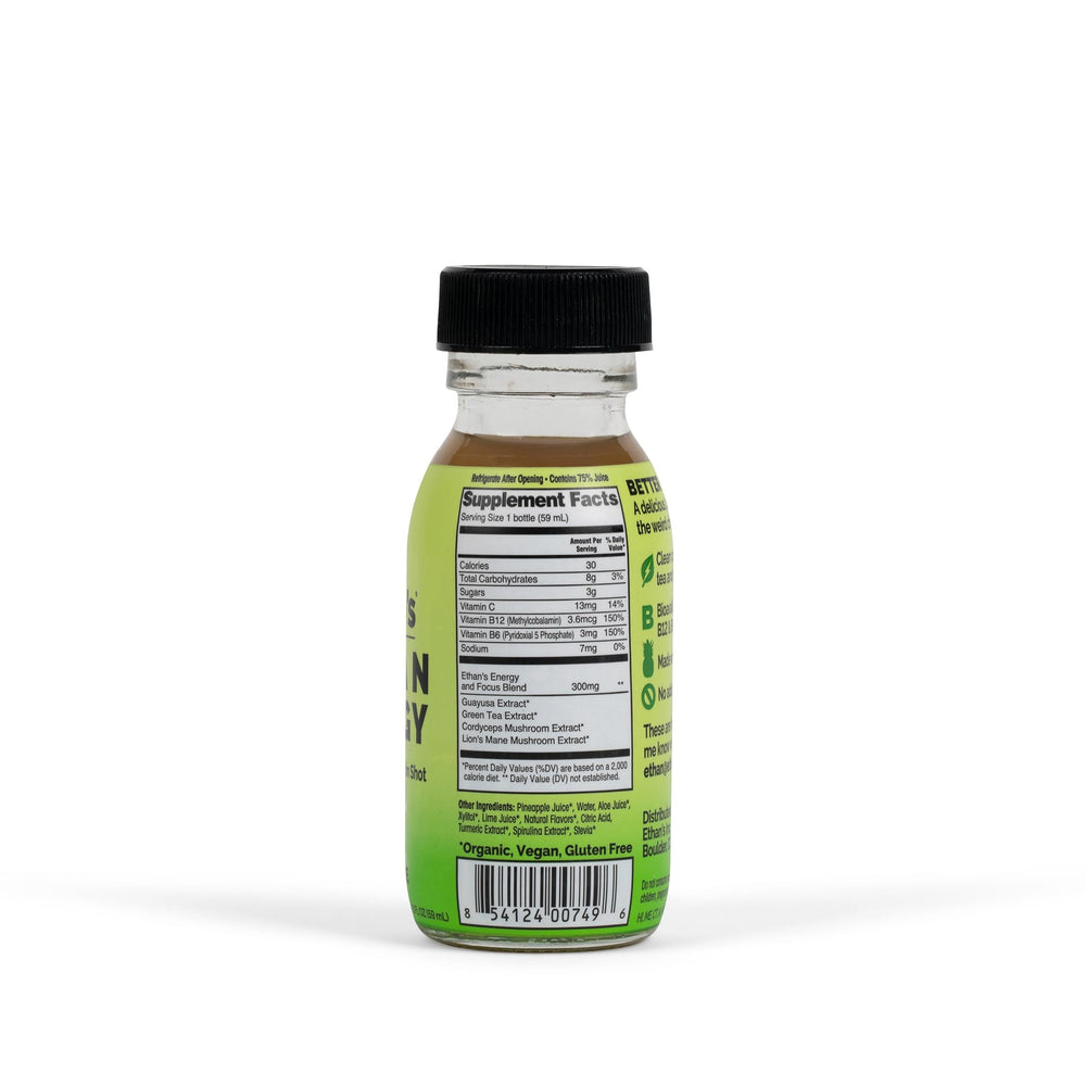 12-pack box of Ethan's energy shots for convenient daily use.