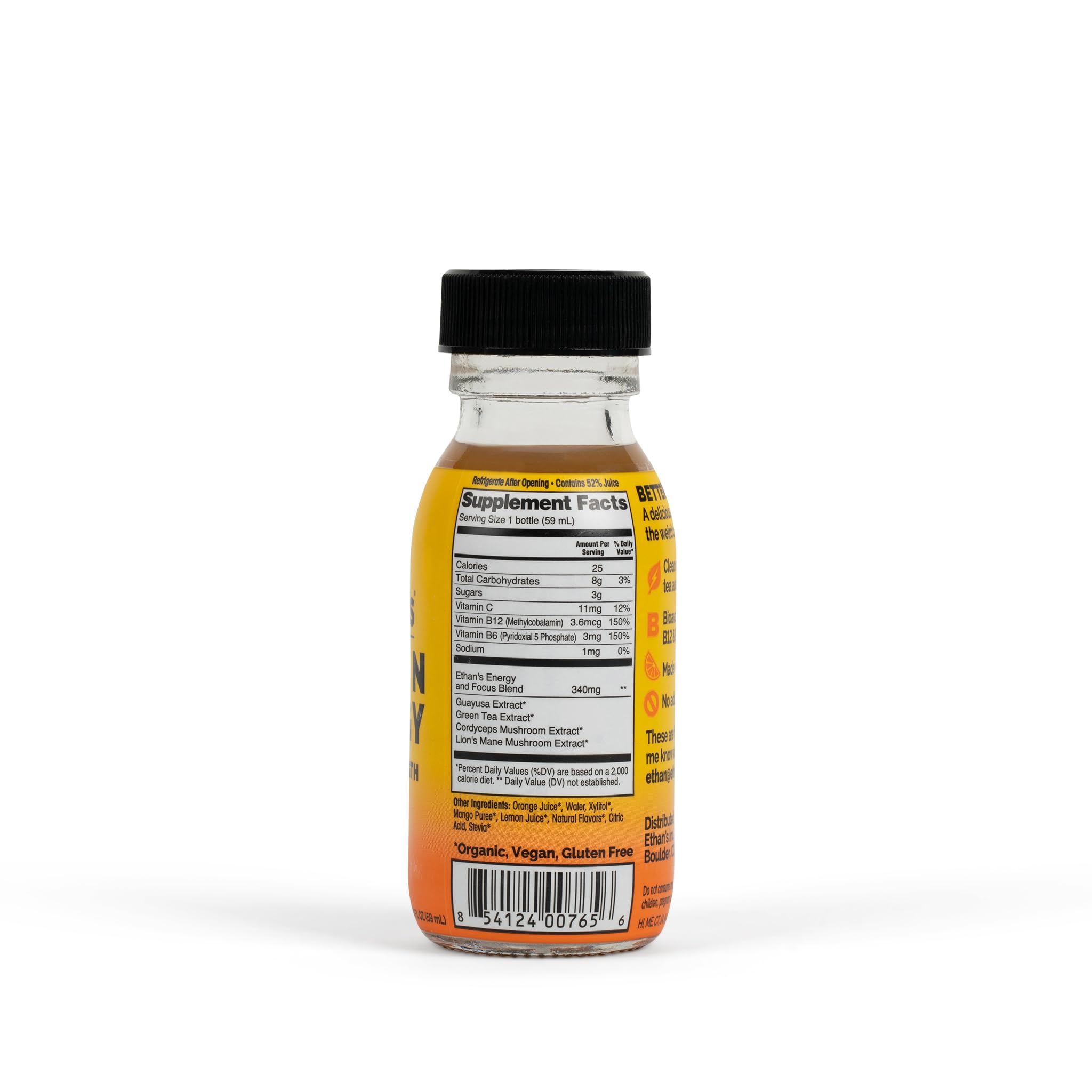 Ethan's 2oz shot packaging demonstrates portable energy for busy days.
