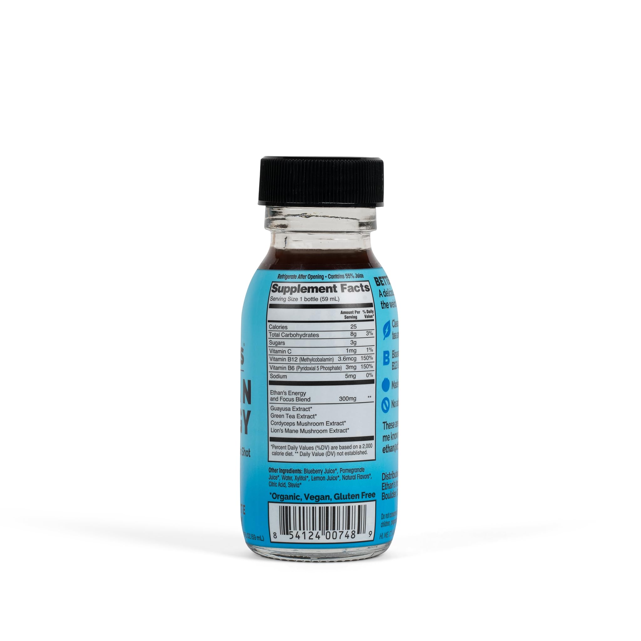Ethan's bottle beside recyclable packaging to emphasize sustainability.