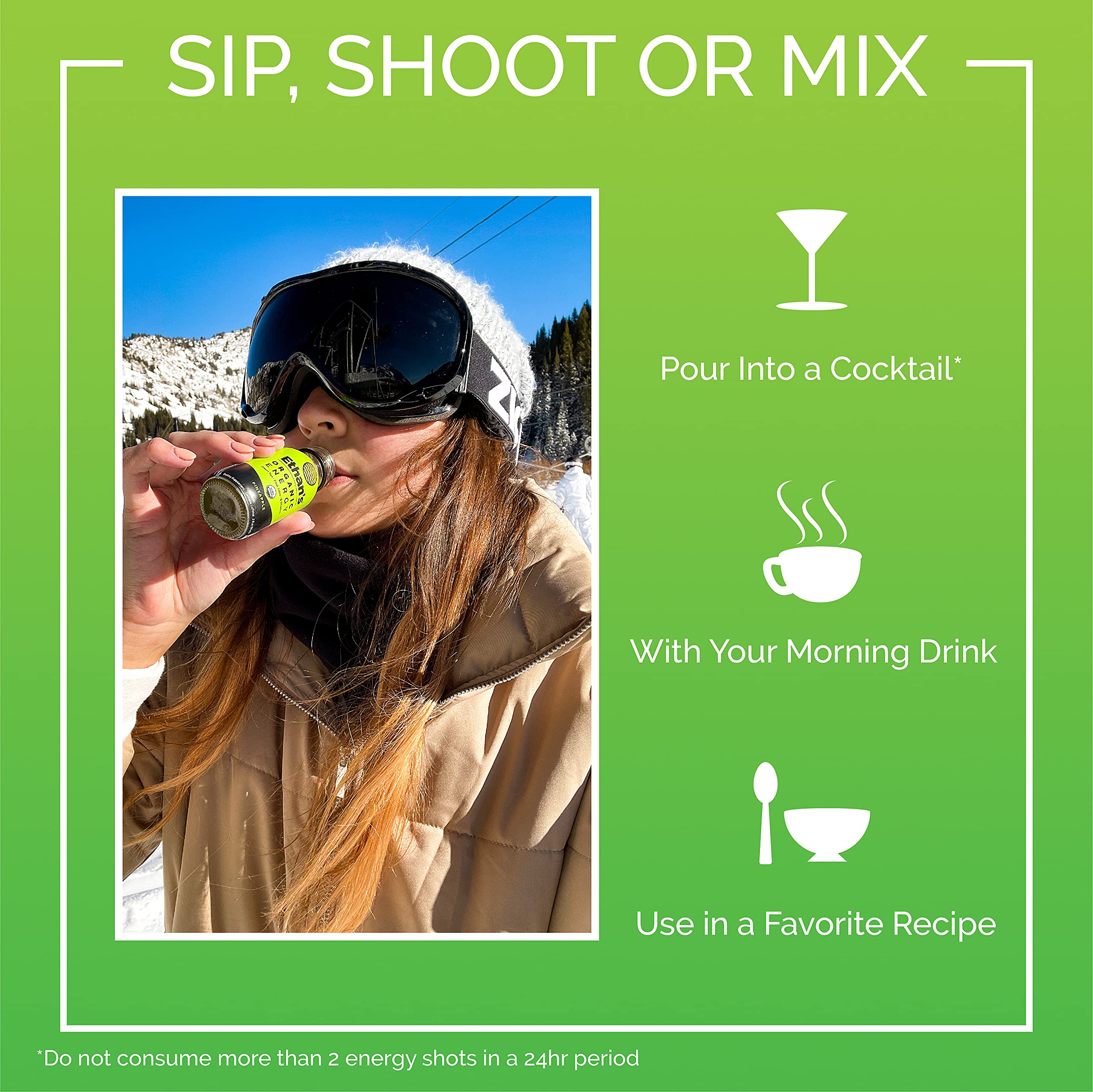 Ethan's energy shot glass pour focuses on sugar-free pre-workout convenience