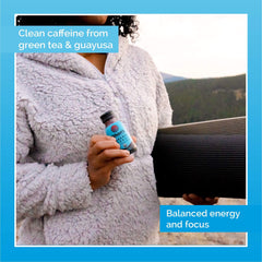 Ethan's Organic Energy Shot label closeup highlights organic and sugar-free formula.