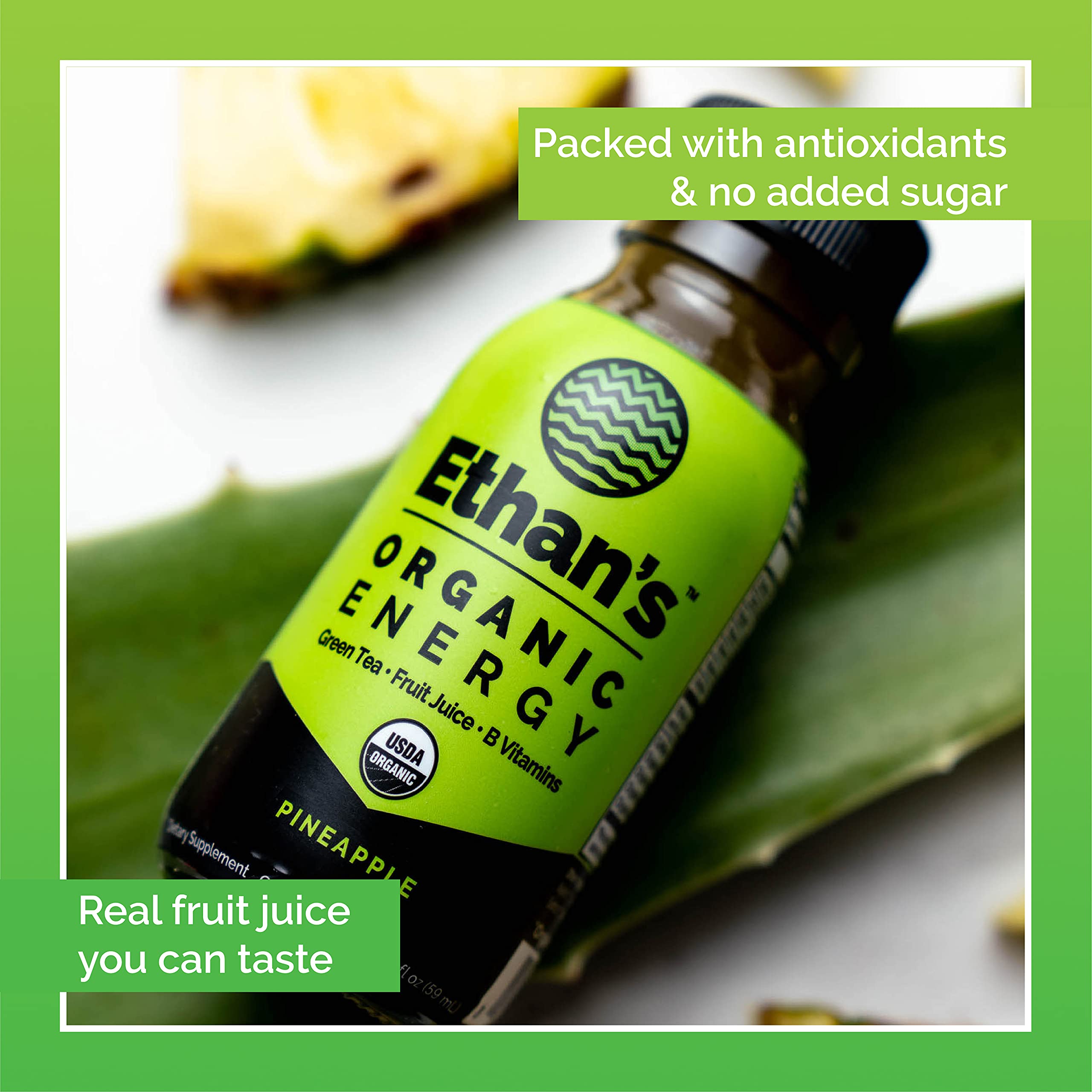 Ethan's Organic Clean Energy Shot pineapple pour shows fast-acting, caffeine-free boost for focus