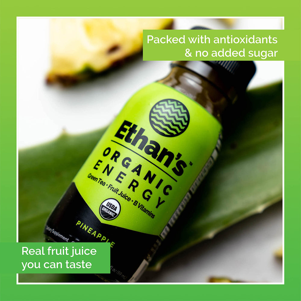 Ethan's Organic Clean Energy Shot pineapple pour shows fast-acting, caffeine-free boost for focus