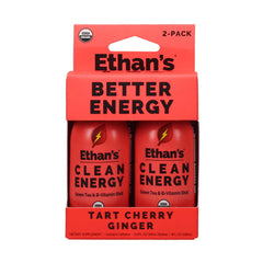 Ethan's Organic Clean Energy Shot Tart Cherry bottle boosts focus with clean caffeine.