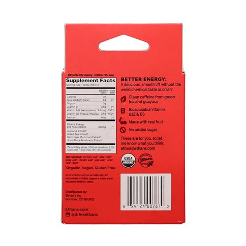 Ethan's Tart Cherry Shot label highlights sugar-free, real-fruit sweetness.