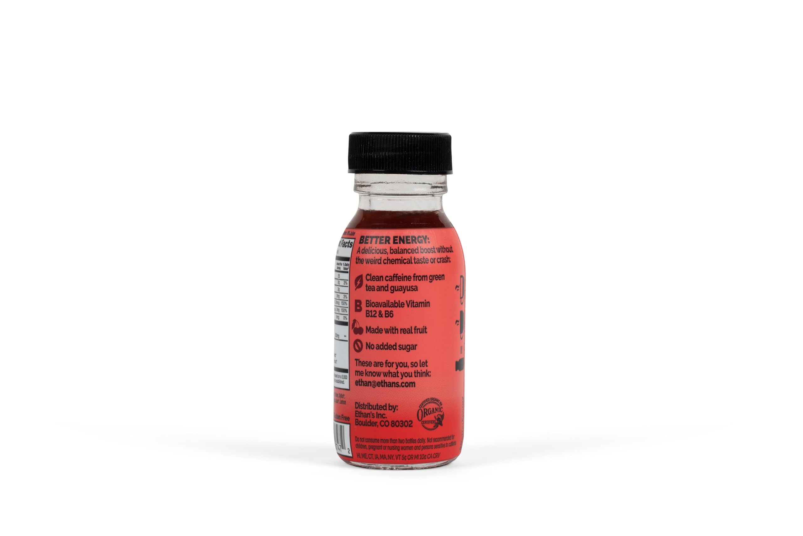 Ethan's USA-made pasteurized energy shot ready for use.