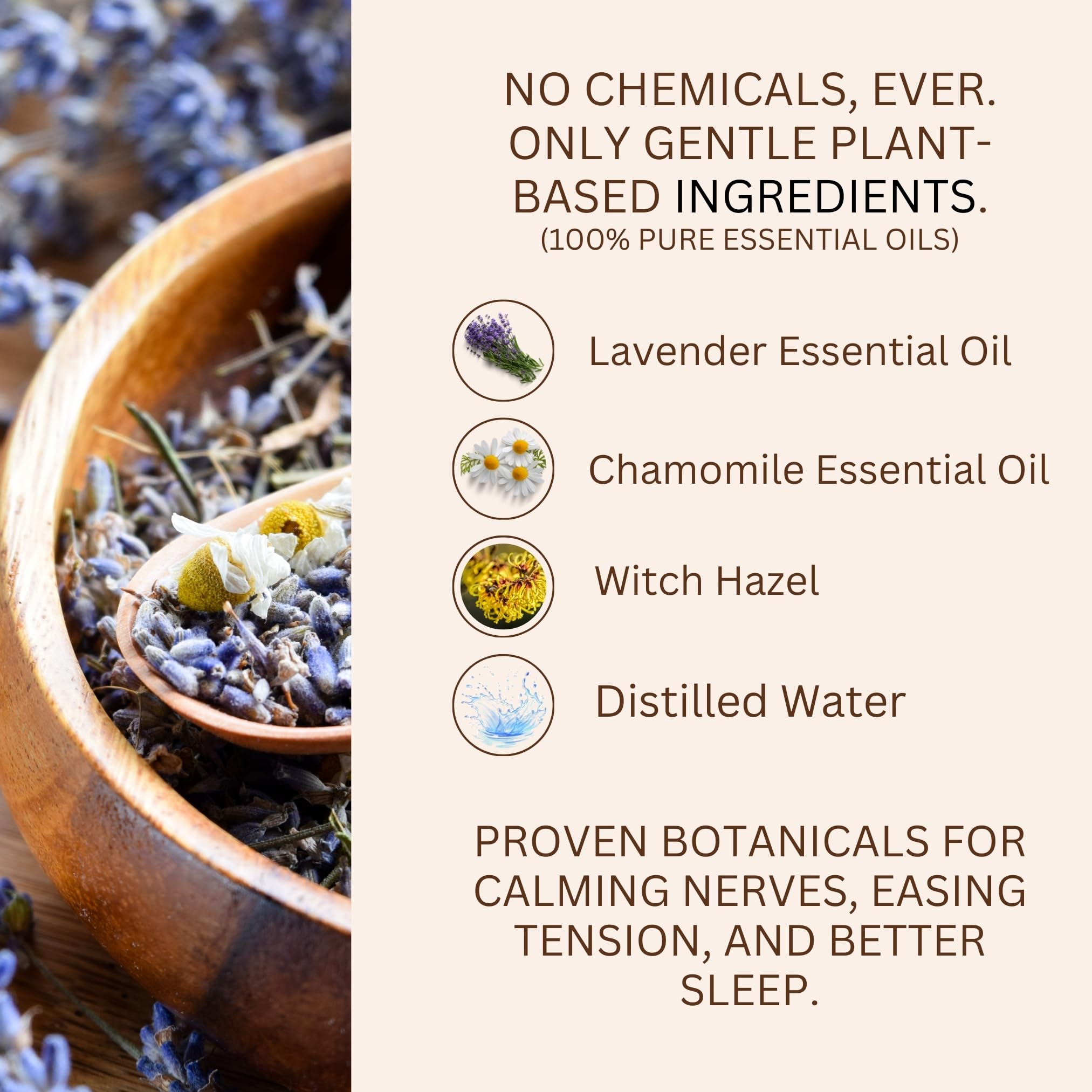 Lavender Chamomile scent mist bottle creates a soothing mood for bedtime.