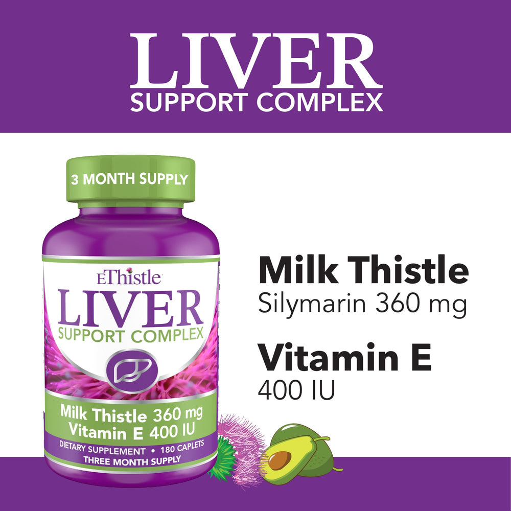 EThistle Liver Wellness bottle closeup highlighting 180 caplets