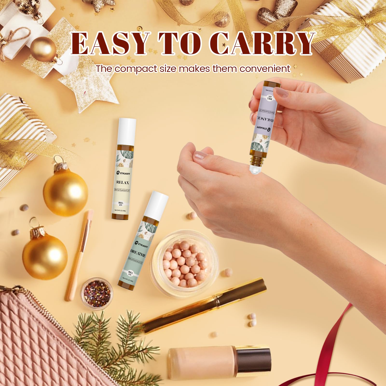 Ethlauff Balance roll-on bottle provides uplifting balance during daily routines.
