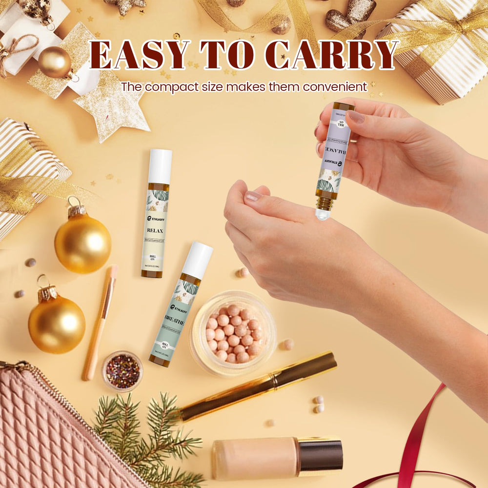 Ethlauff Balance roll-on bottle provides uplifting balance during daily routines.
