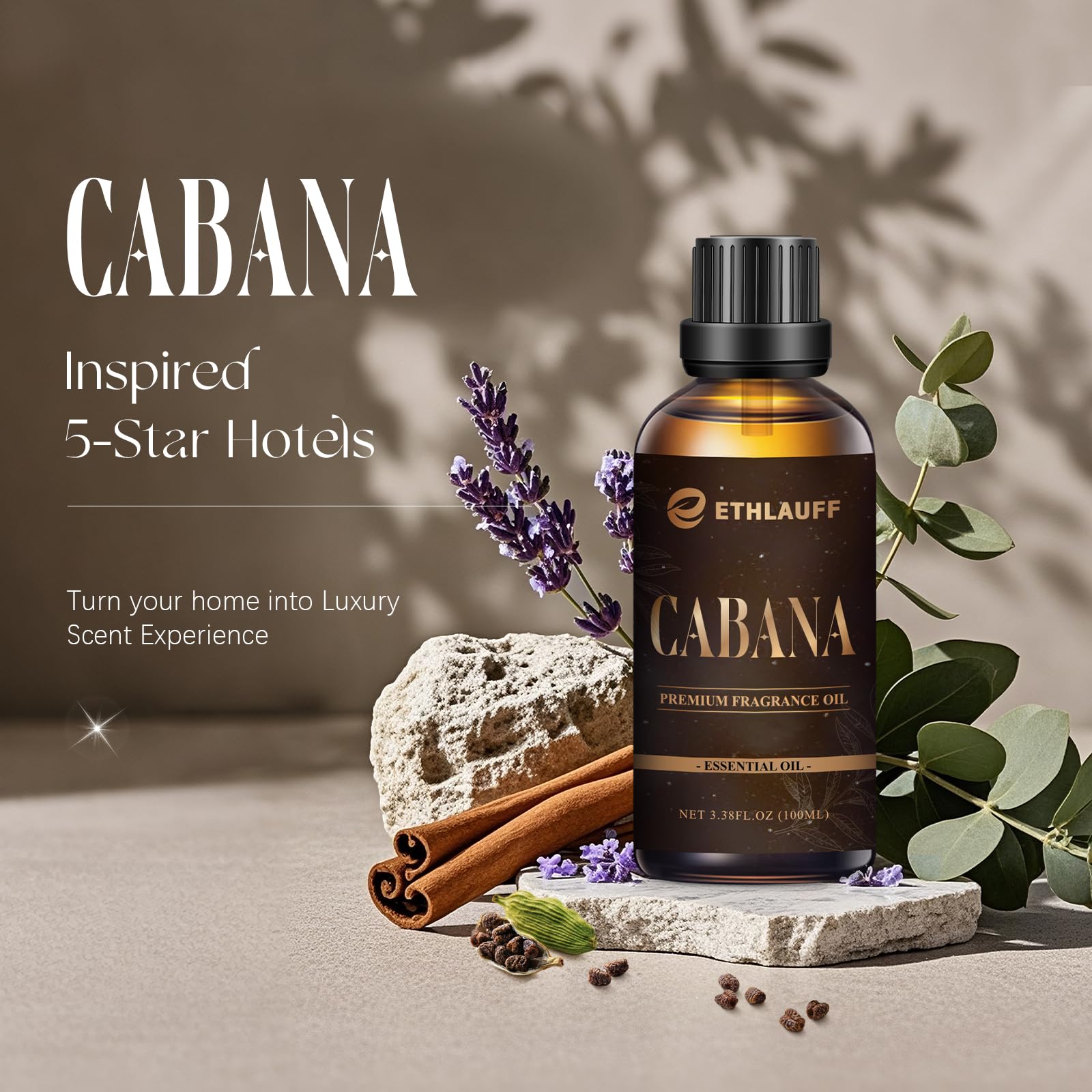 Close-up of Ethlauff Cabana diffuser oil cap showing secure seal for freshness.