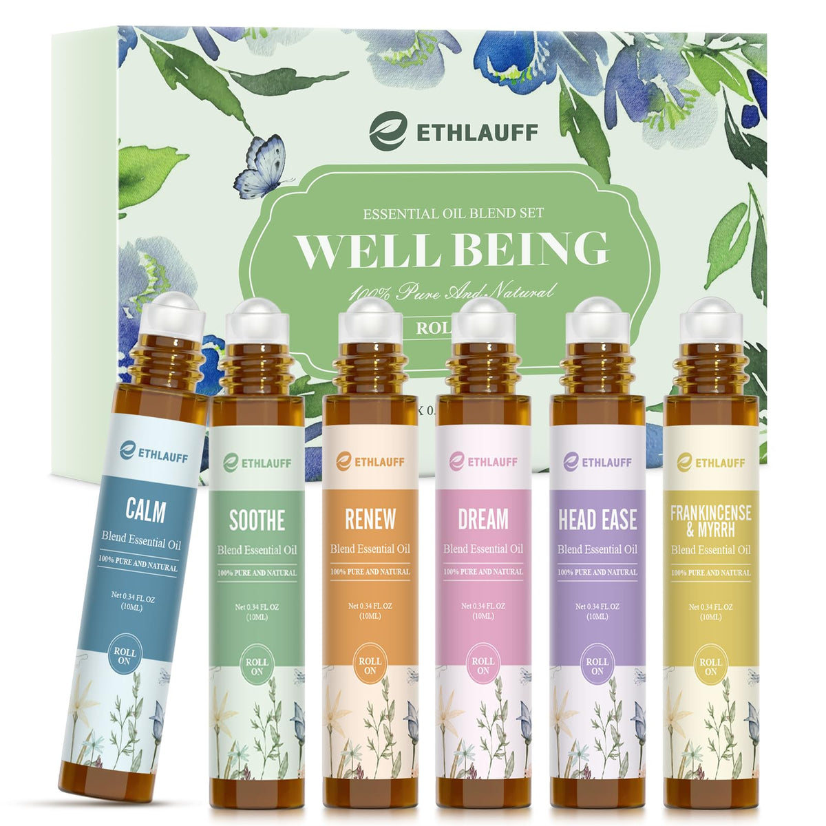 Ethlauff Calm Roll-On bottle ready to assist daily stress relief and mood support.