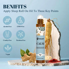 Ethlauff Calm roll-on applied to wrist for quick mood balance aromatherapy.