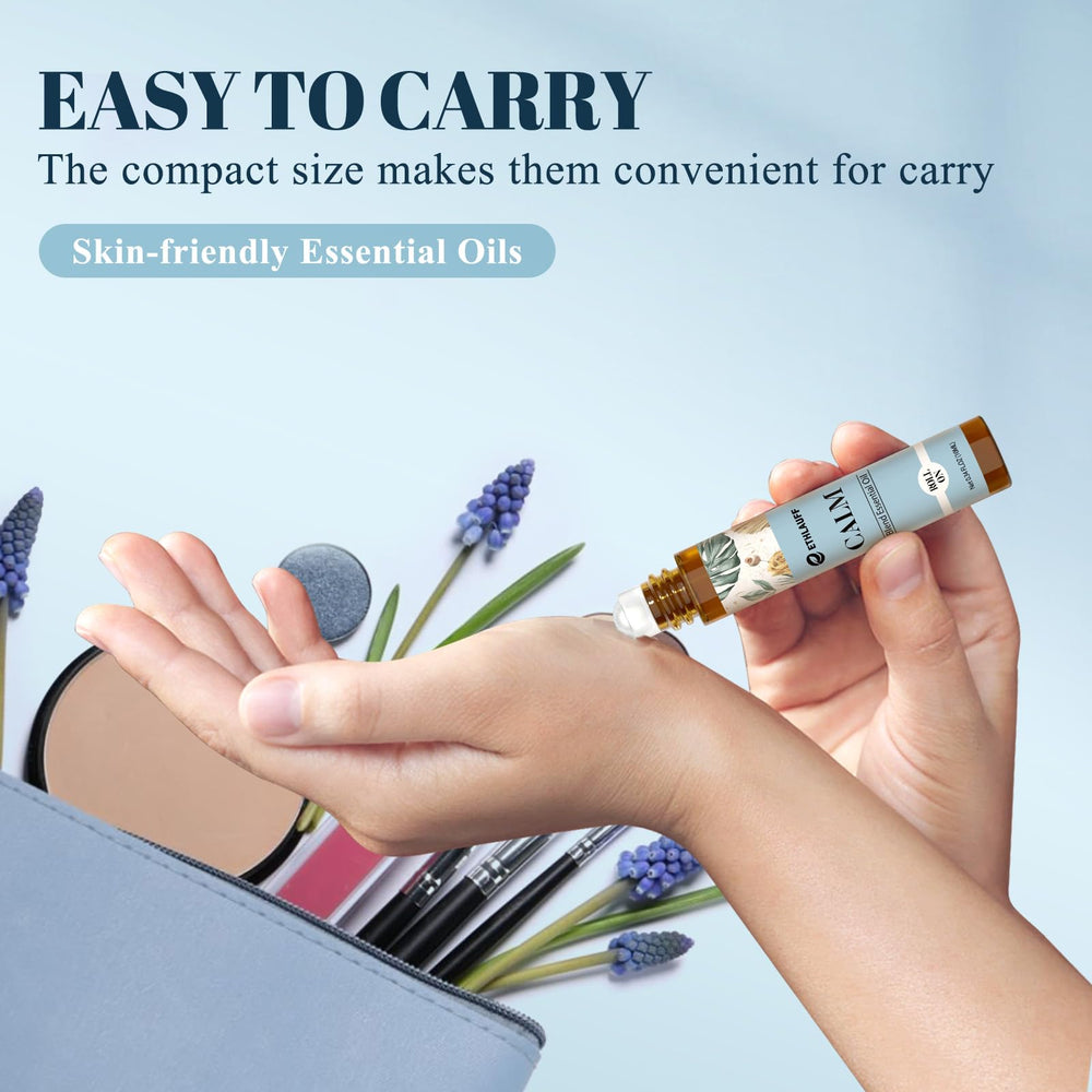 Ethlauff Calm travel-size roll-on in compact form for on-the-go relief.