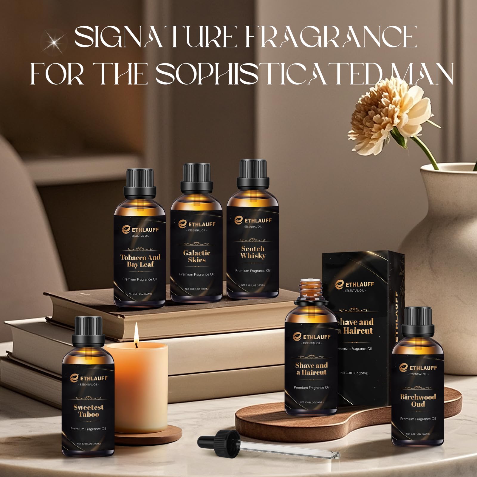 Ethlauff cedar-fir-bergamot blend enriches diffuser aromas for earthy spaces.