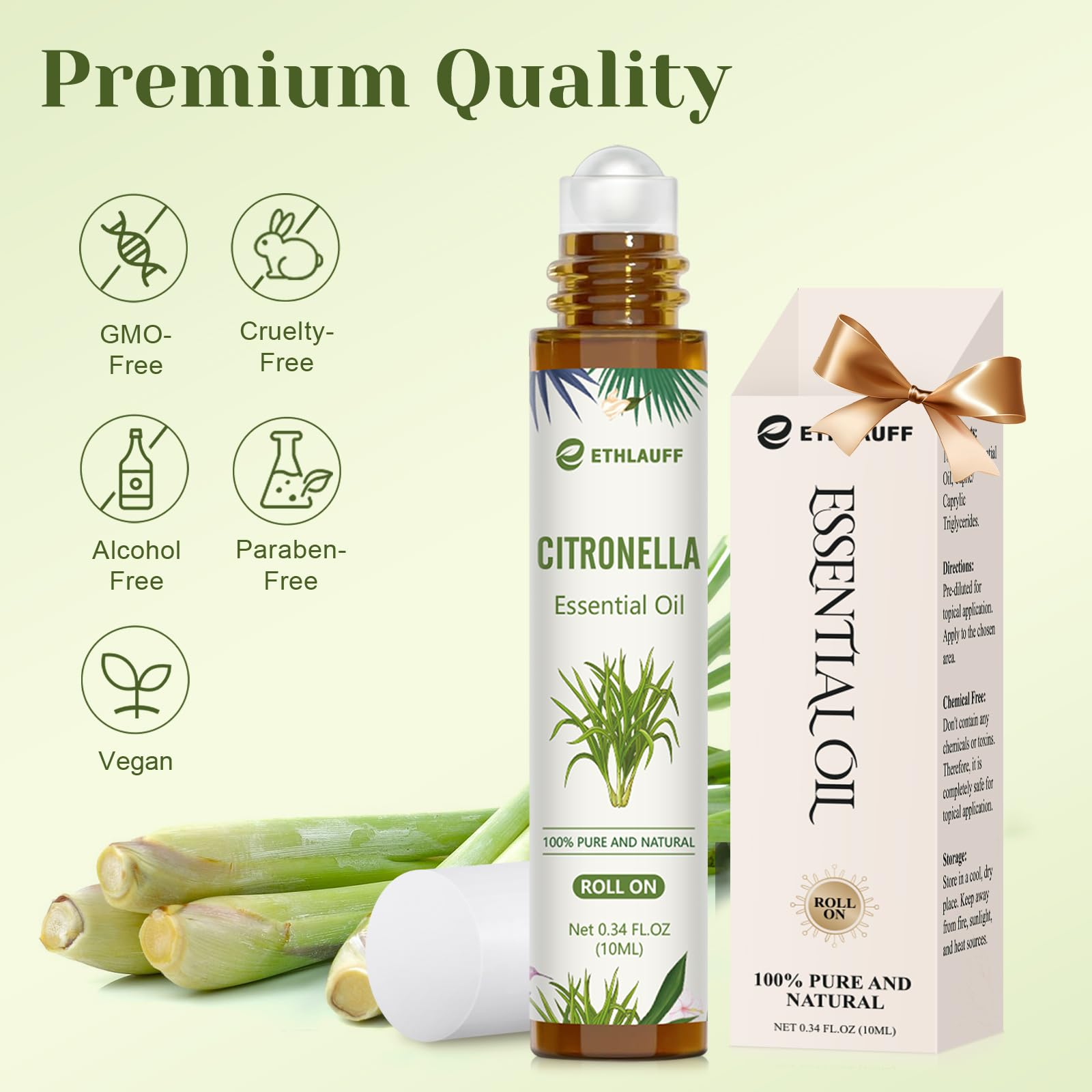 Ethlauff Citronella amber-glass container signals long-lasting fragrance with premium storage.