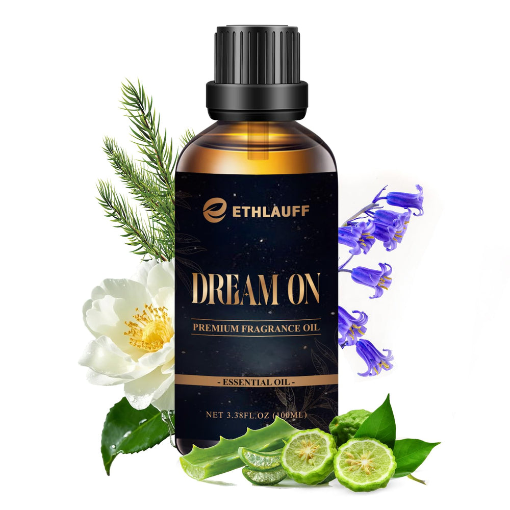 Ethlauff Dream On diffuser oil bottle enhances refined ambience in a living space.