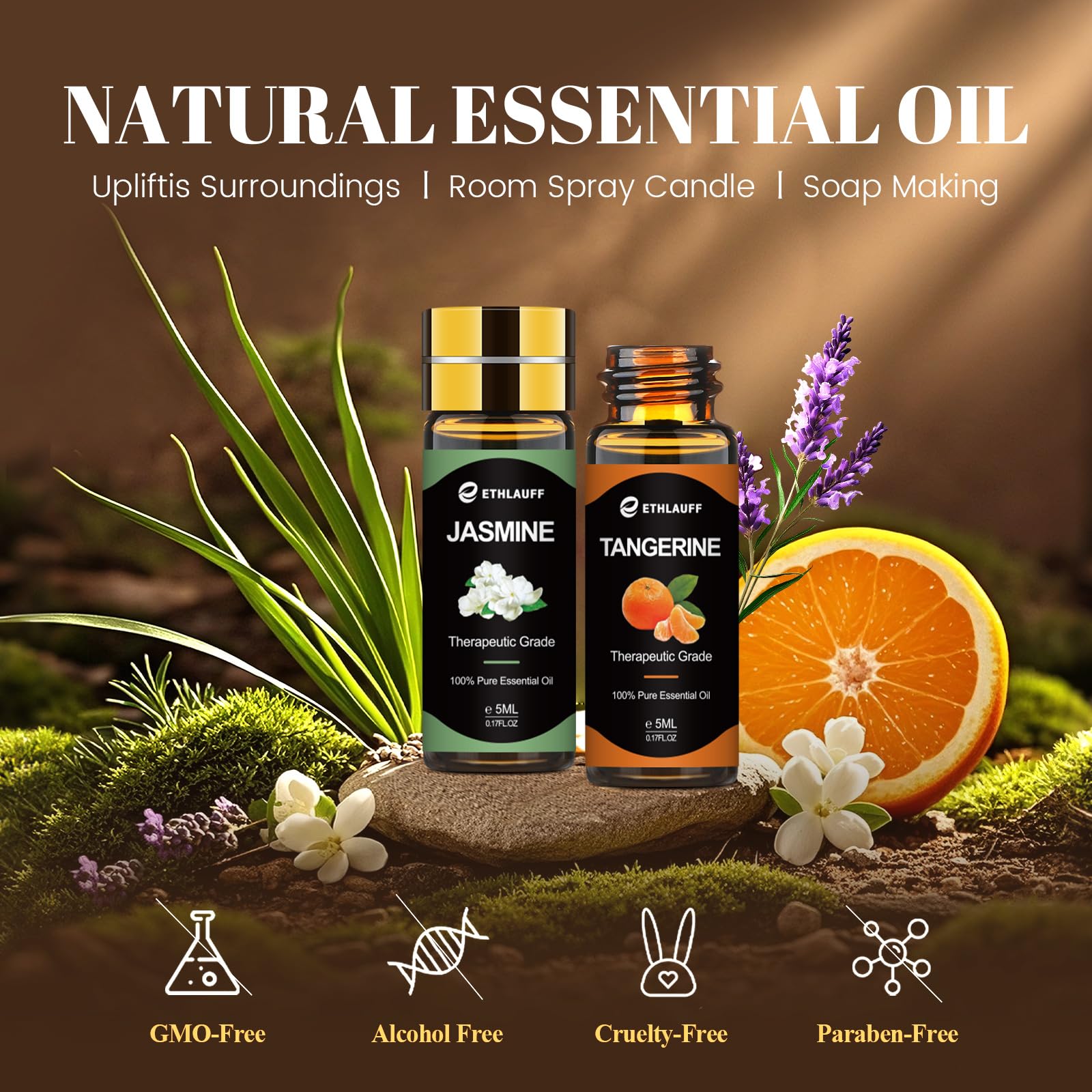 Ethlauff Essential Oil Set near diffuser for effortless room fragrance ideas