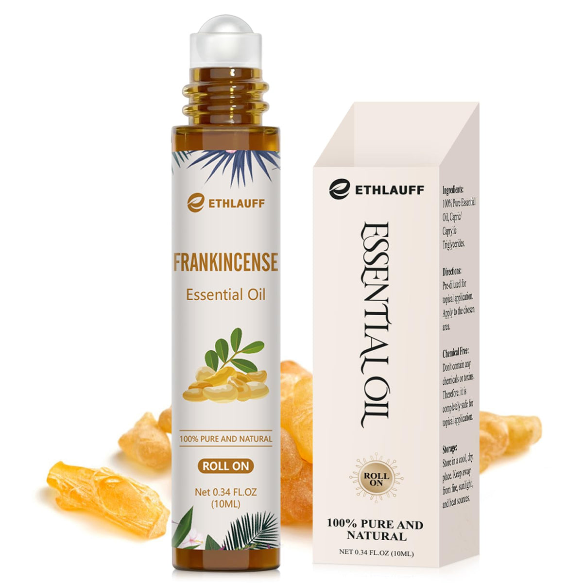 Ethlauff Frankincense roll-on 10ml bottle for easy on-the-go application.