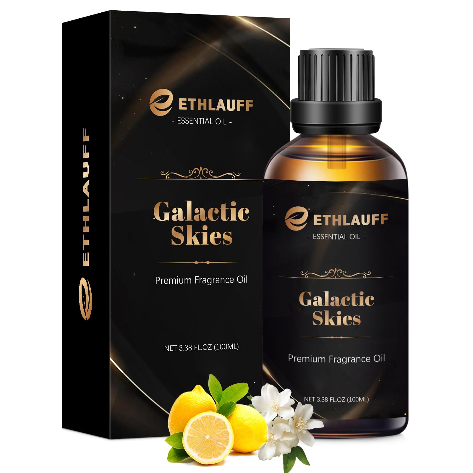 Ethlauff Galactic Skies fragrance bottle with long-lasting scent for candles and diffusers.