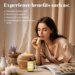Ethlauff Helichrysum bottle beside diffuser for home fragrance and mood support.
