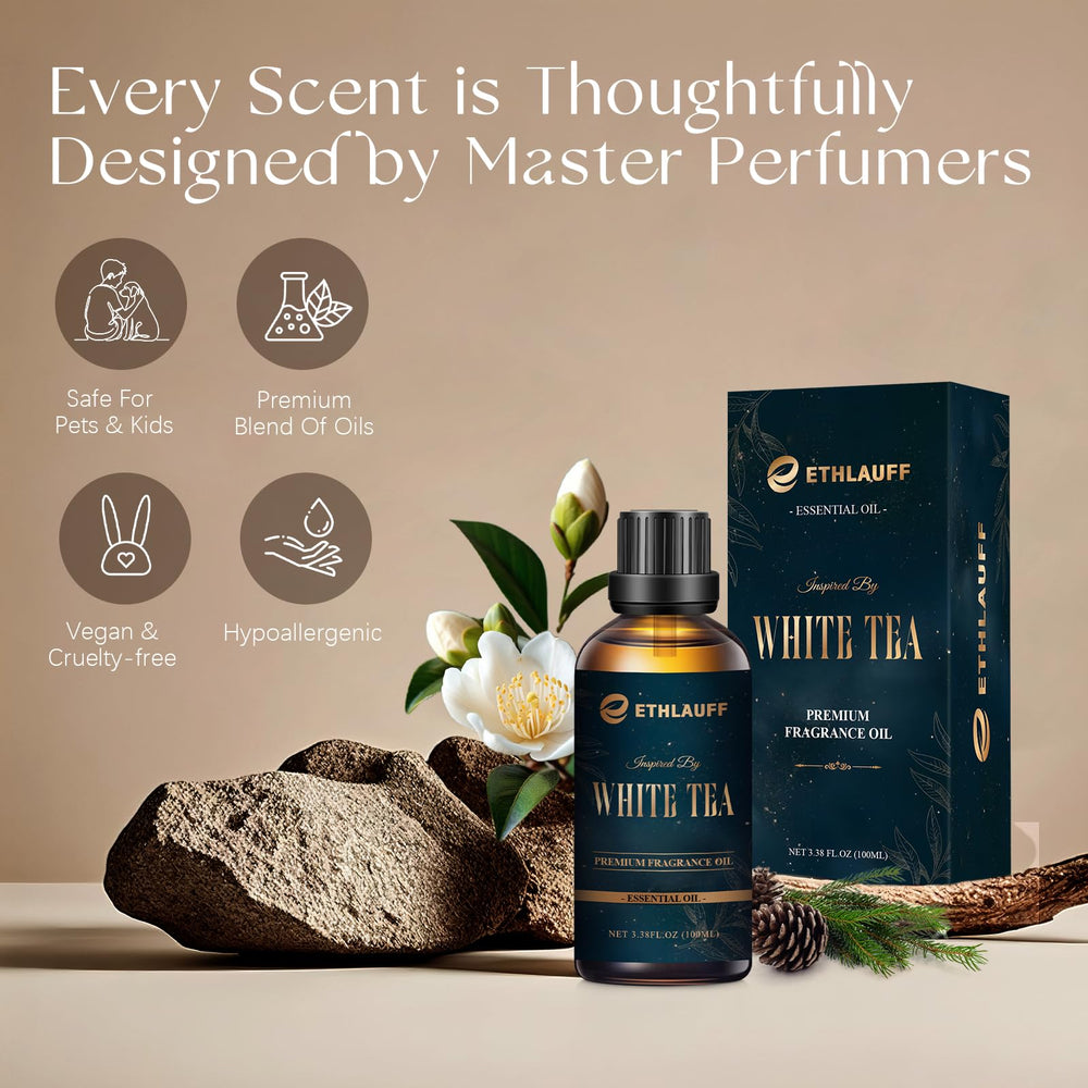 Ethlauff HotelDiffuser White Tea diffuser setup creates a serene room.