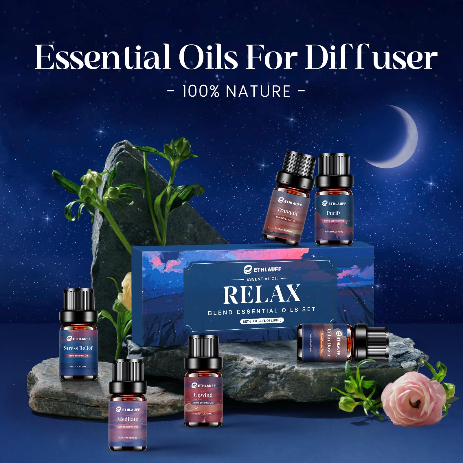 Ethlauff Relax Diffuser Oil calm-down diffuser scene for unwinding after work.