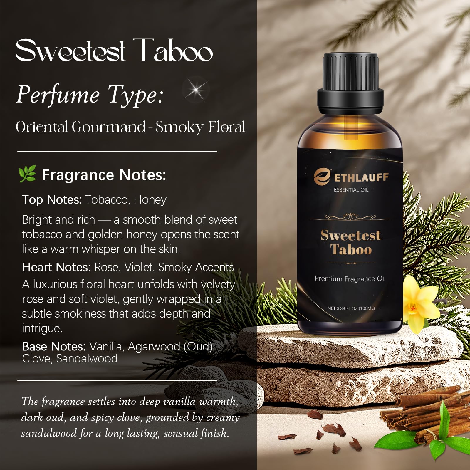 Ethlauff Sweetest Taboo fragrance oil for candle making, delivering depth and warmth.