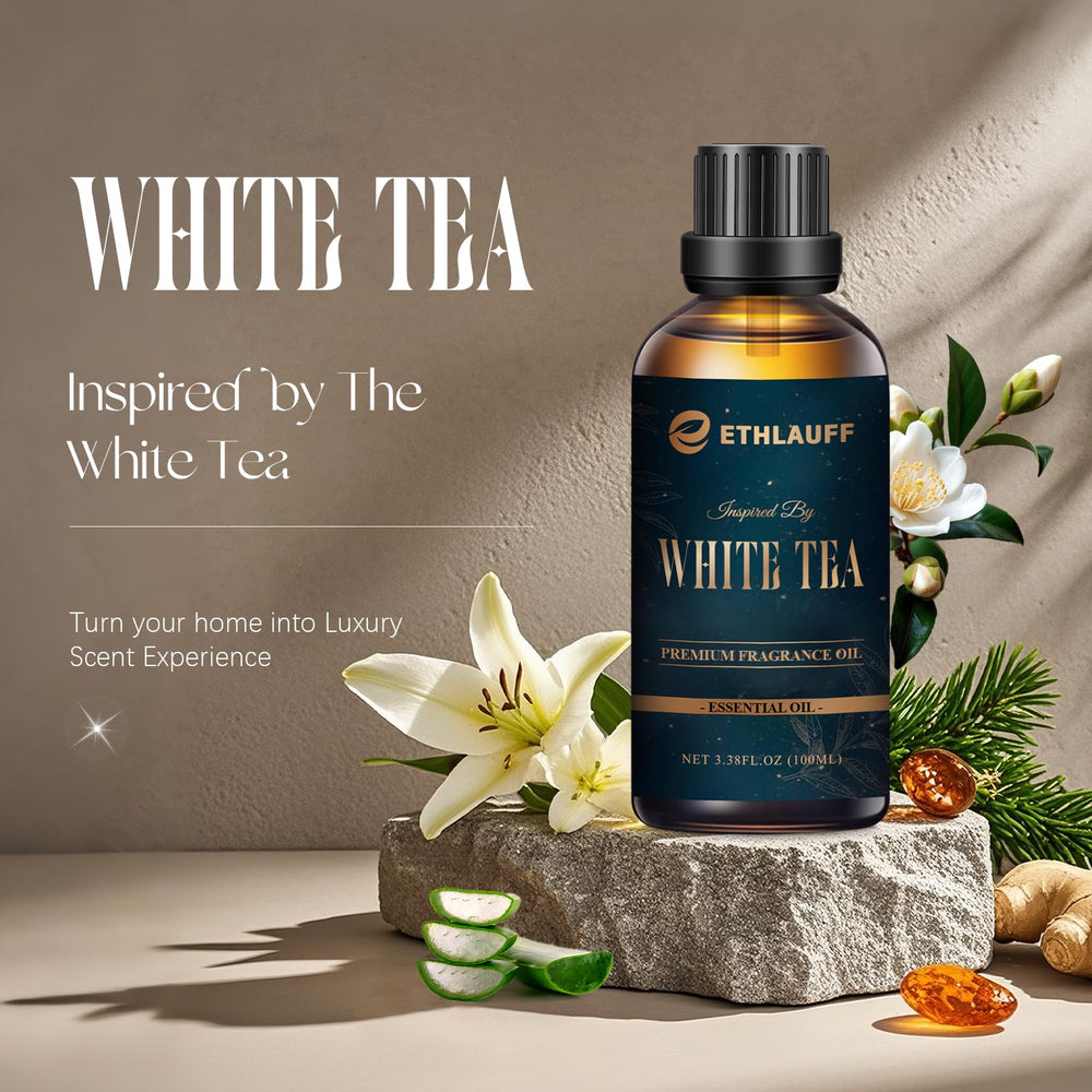 Ethlauff White Tea diffuser oil closeup reveals the elegant blend.
