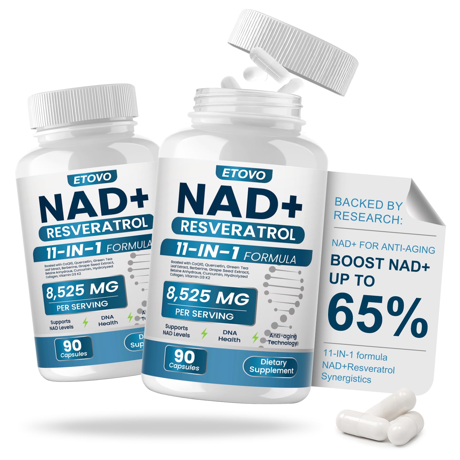 ETOVO NAD+ Plus bottle front for easy daily energy support.