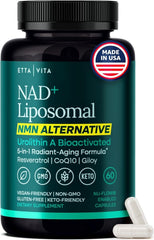 Etta Vita liposomal NAD+ bottle label highlighting advanced absorption potential