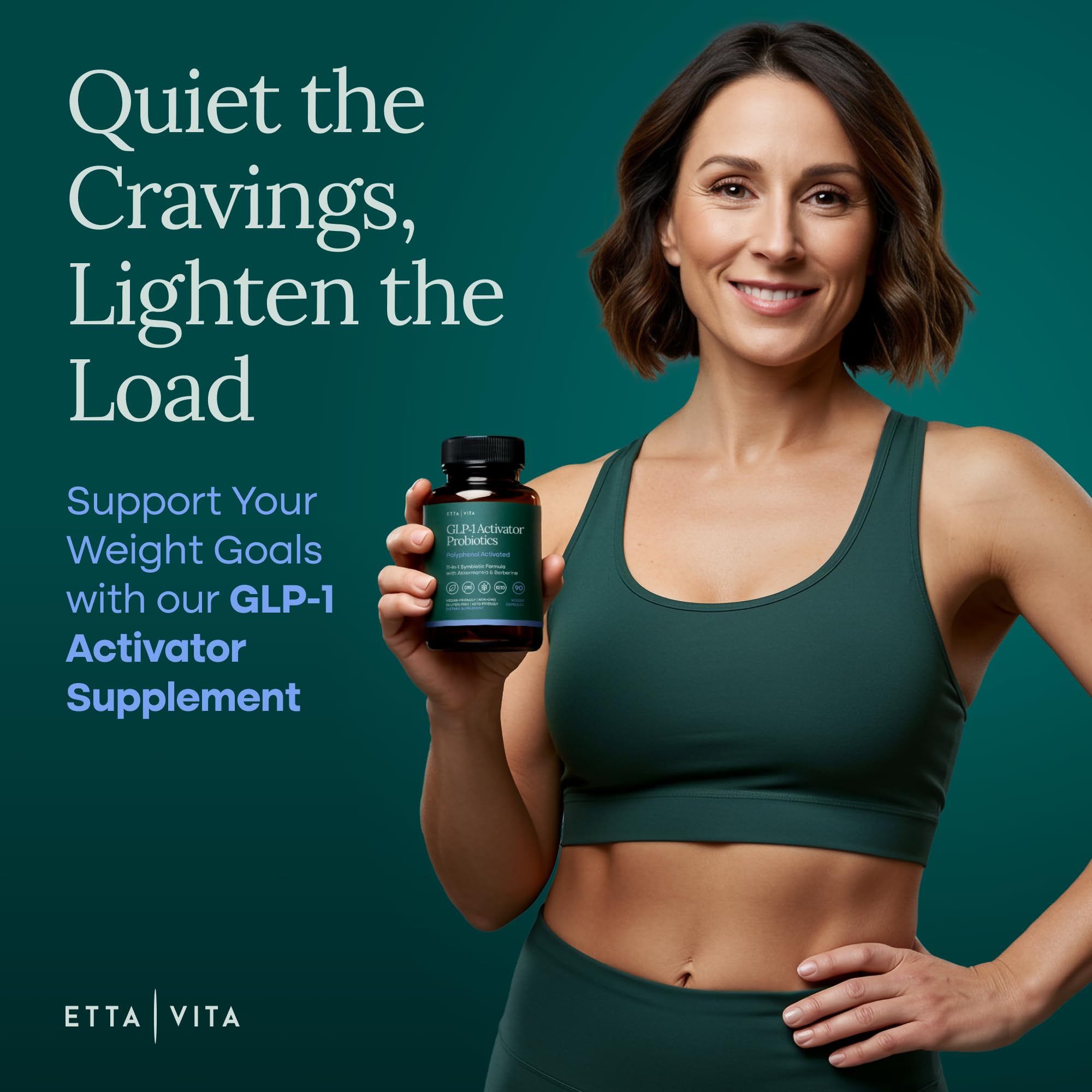 Etta Vita GLP-1 supplement label front demonstrates easy dosage and user-friendly packaging.