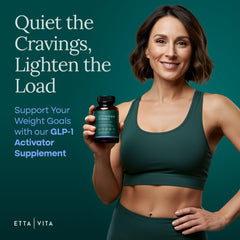 Etta Vita GLP-1 supplement label front demonstrates easy dosage and user-friendly packaging.