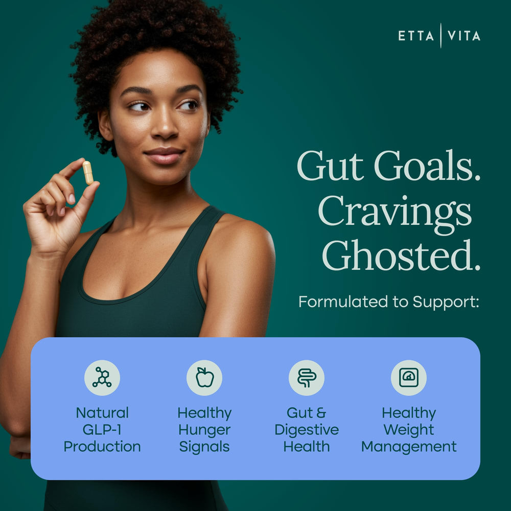 Etta Vita GLP-1 supplement packaging box shows natural formula and wellness potential.