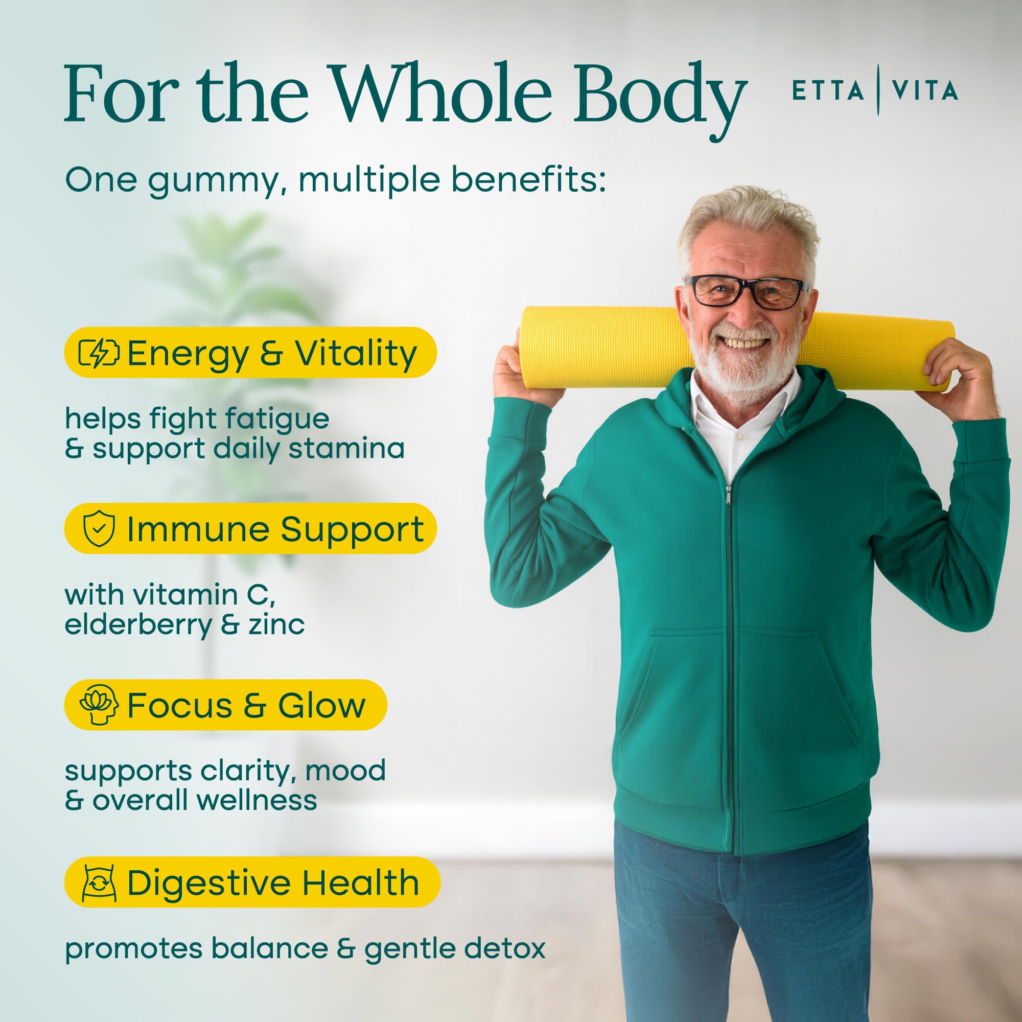 Etta Vita gummies for kids, adults, and seniors, easy family nutrition.