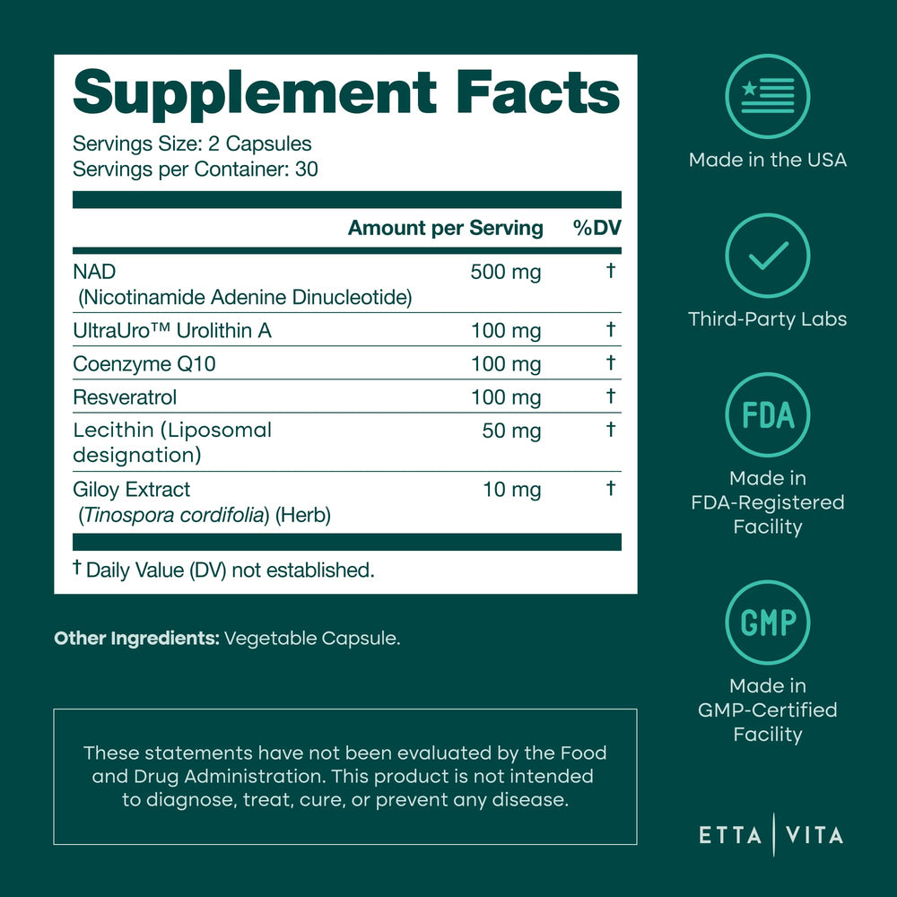 Graphic illustrating liposome technology used in Etta Vita NAD+