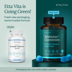 Etta Vita NAC gummies bottle close-up highlighting vegan, sugar-free coating and 60-count packaging