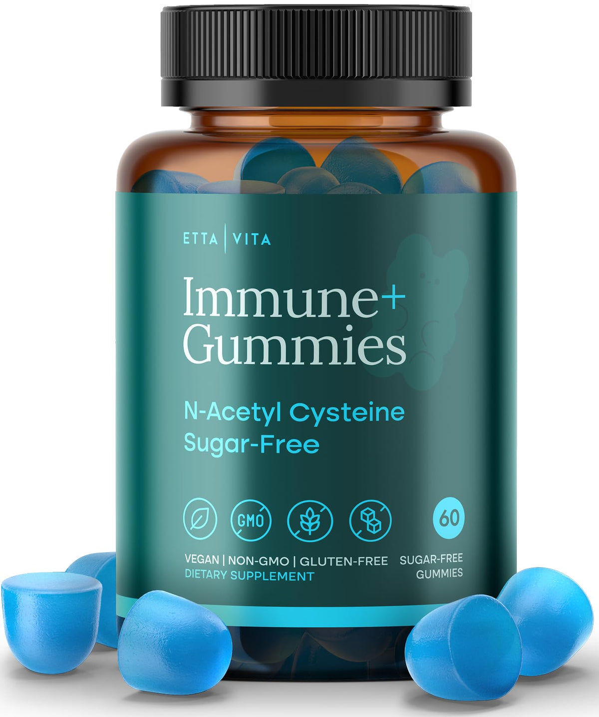 Etta Vita NAC gummies front view showing sugar-free formula for daily immune support