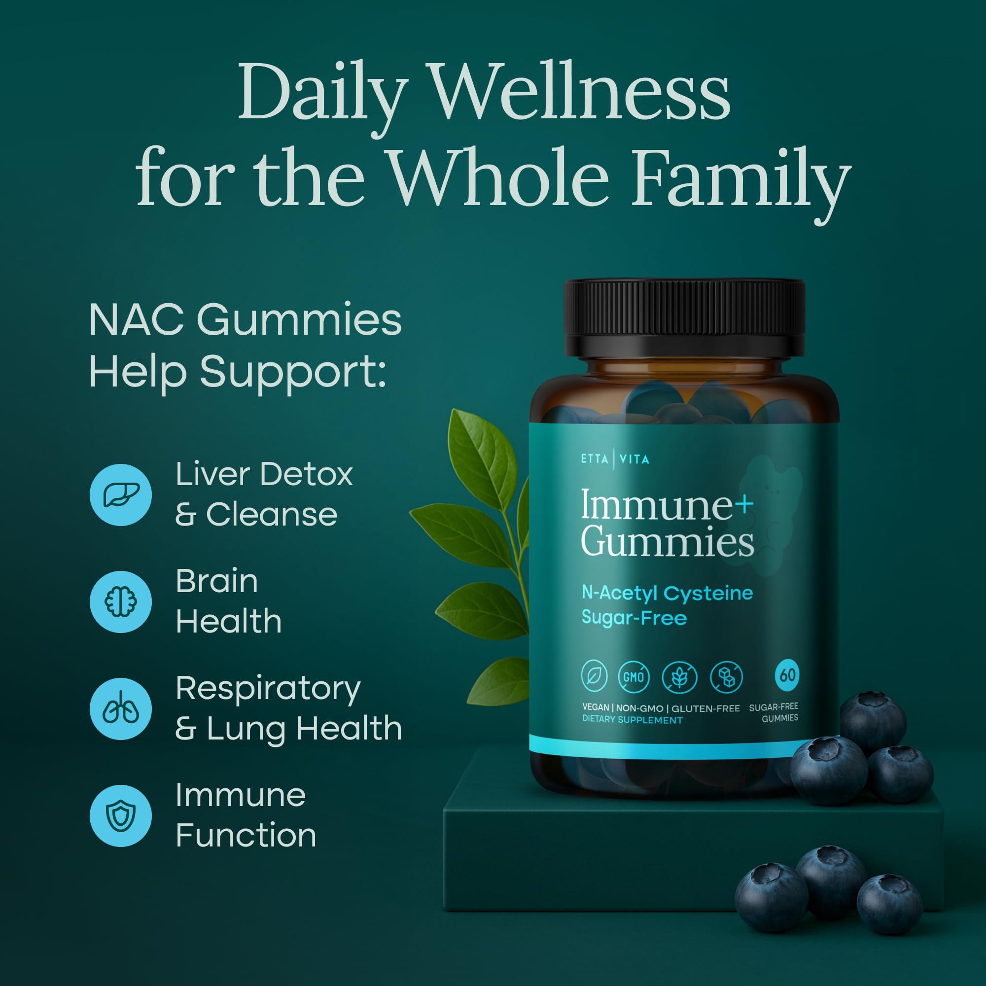 Etta Vita NAC gummies ingredients highlight natural flavor and plant-based, sugar-free formulation