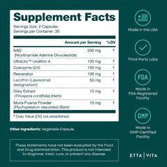 Close-up of Etta Vita NAD+ capsules for daily use