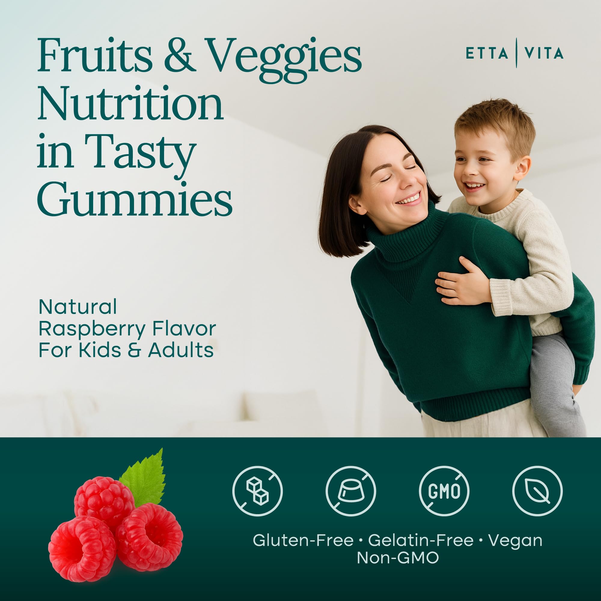 Etta Vita super greens gummies closeup, tasty energy and immune support.