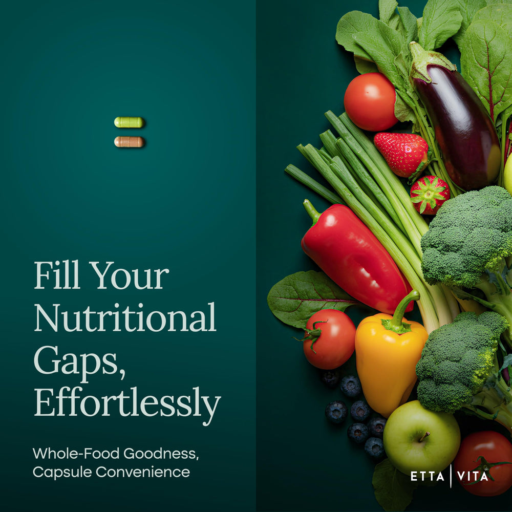 Vegan Non-GMO Gluten-Free icons beside Etta Vita label.