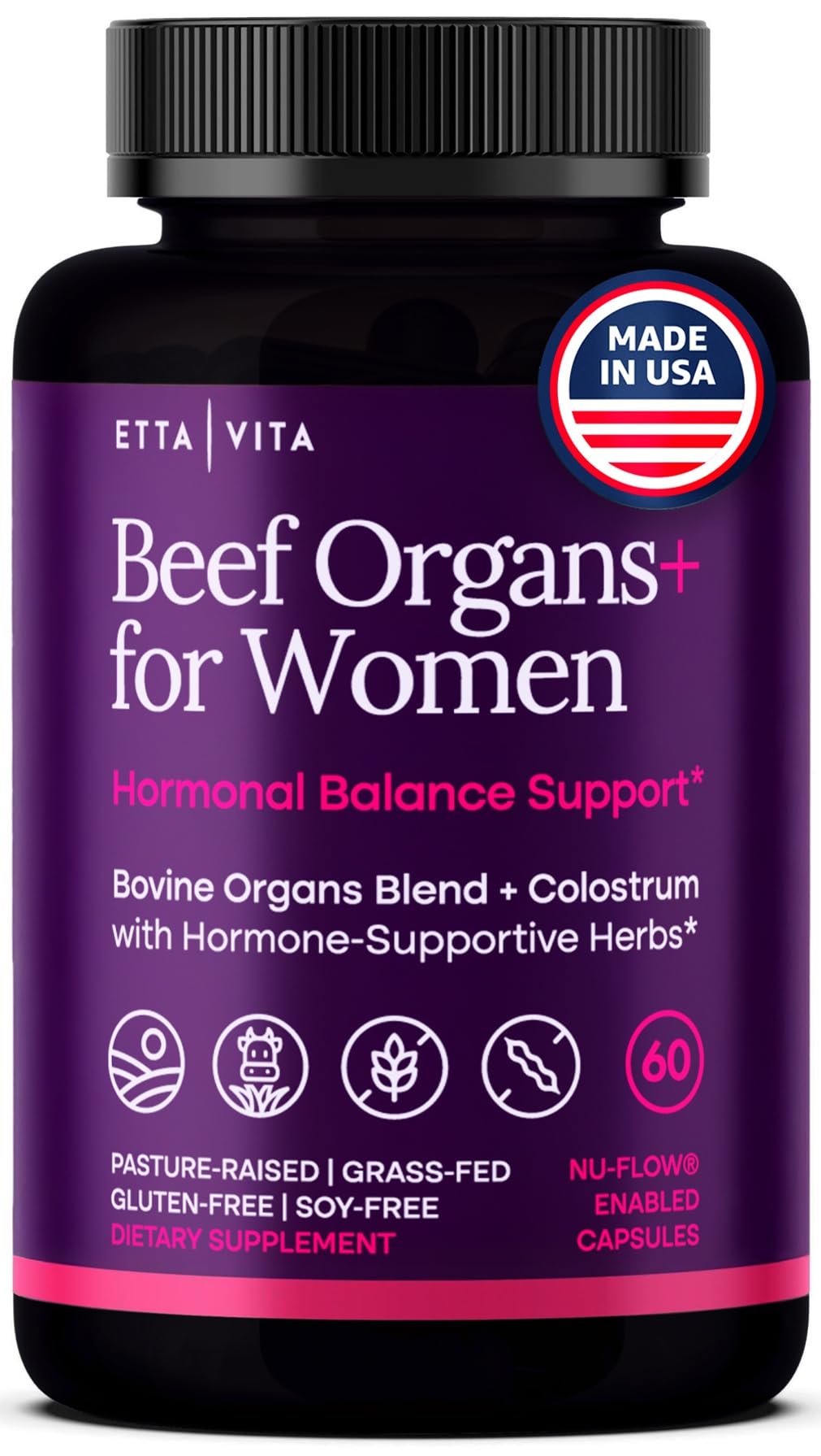 Etta Vita Women’s Primal Beef Organ bottle showing all-in-one wellness for daily vitality