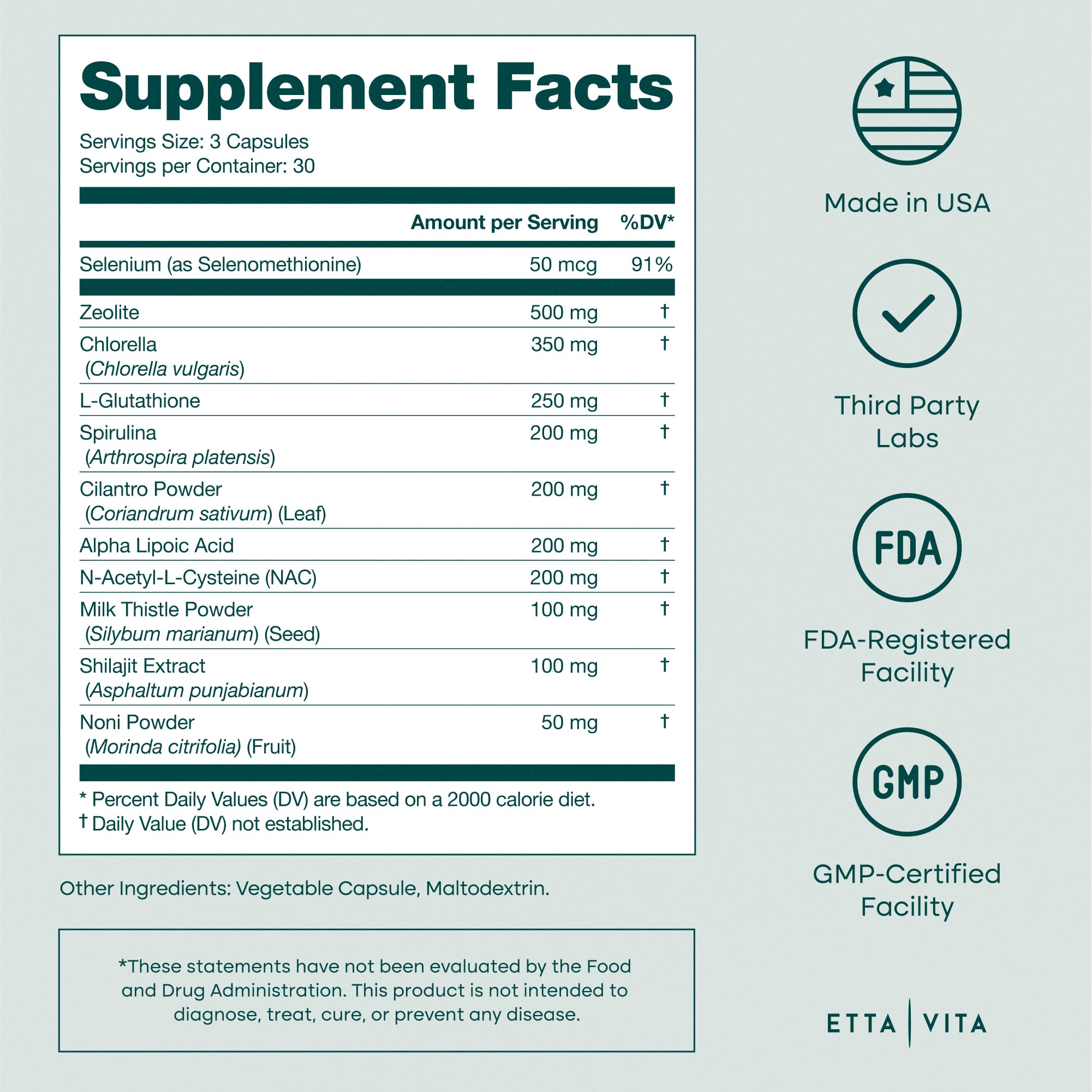 Etta Vita Cilantro detox formula highlight natural cleansing benefits.