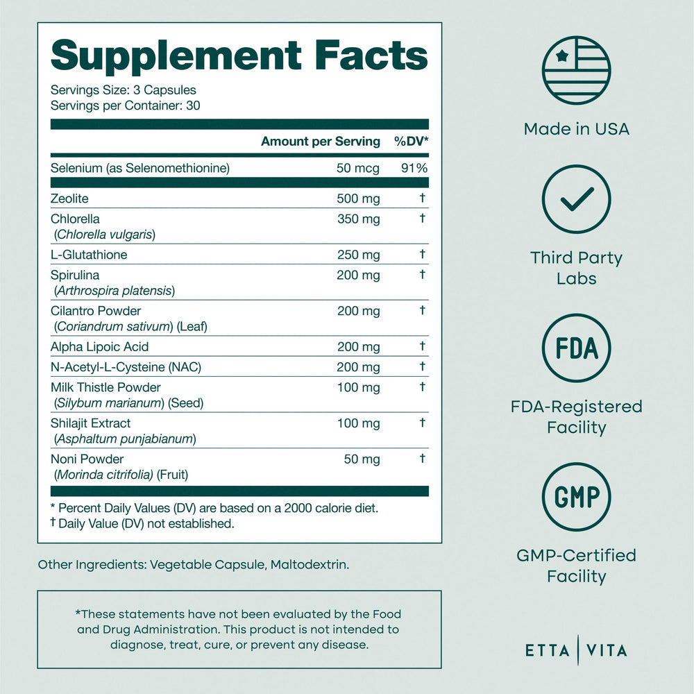 Etta Vita Cilantro detox formula highlight natural cleansing benefits.